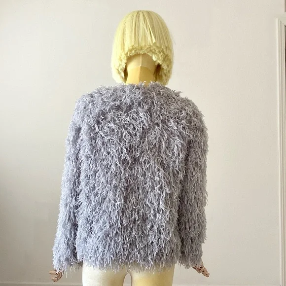 Zara Basic Grey/ Silver Feather Shimmery Open Sweater SZ S - Picture 5 of 6